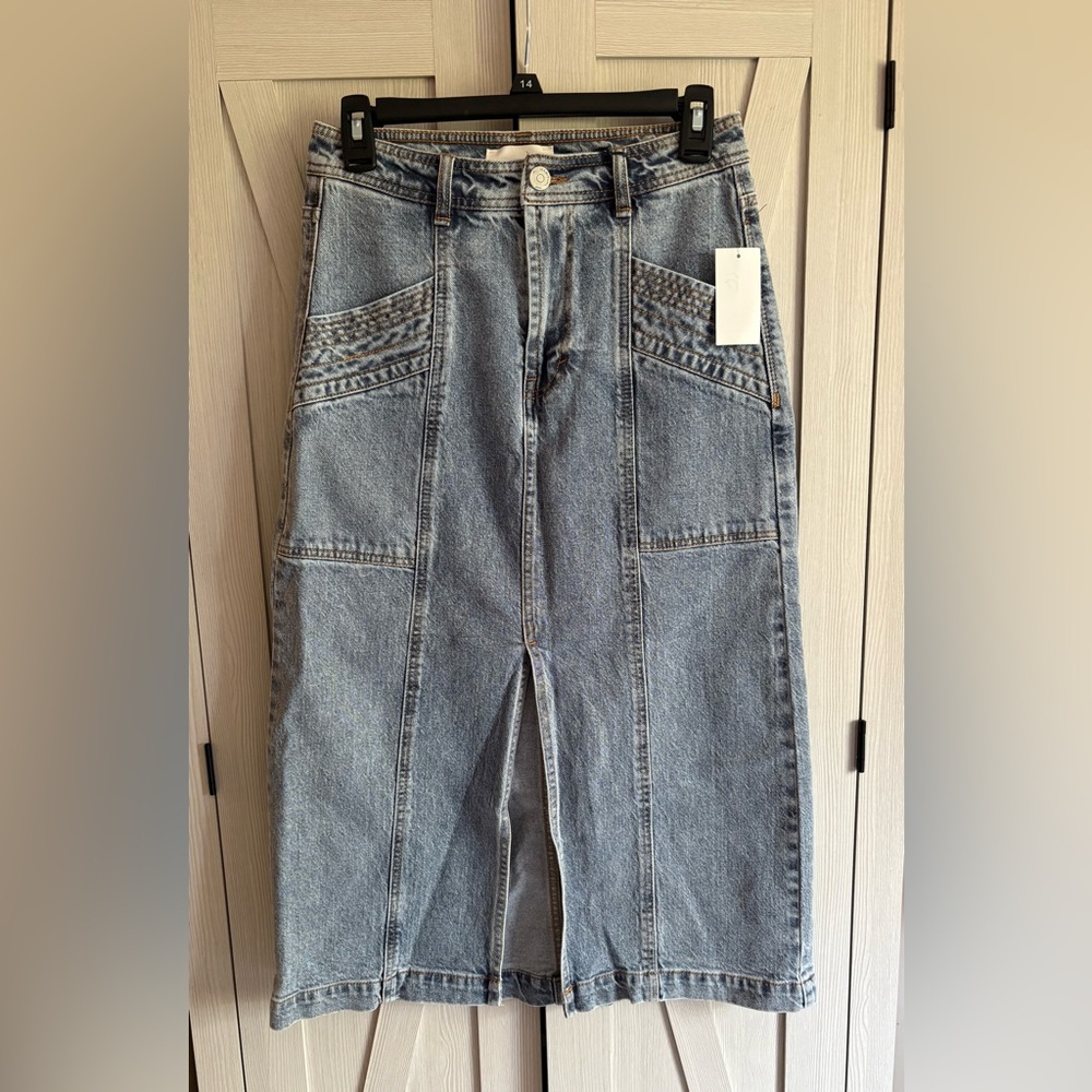 Denim Midi Skirt with Slit